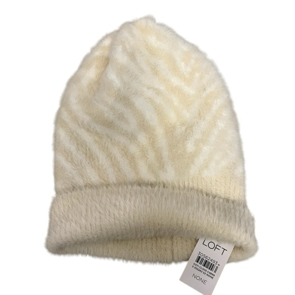 LOFT Fuzzy Knit Cream & White Chevron Hat / Beanie